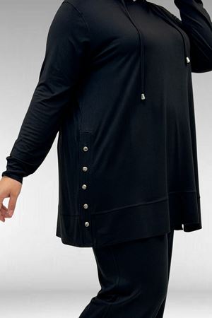 67034 Büyük Beden Yanları Patlı Penye Pantolonlu Takım - Siyah