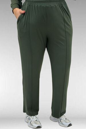 67014 Büyük Beden Parçalı Yakalı Fermuarlı Pantolonlu Penye Takım - Haki