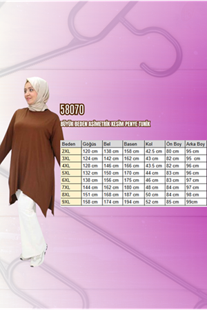 58070 Büyük Beden Asimetrik Kesim Penye Tunik - Saks
