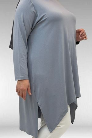 58070 Büyük Beden Asimetrik Kesim Penye Tunik - Gri