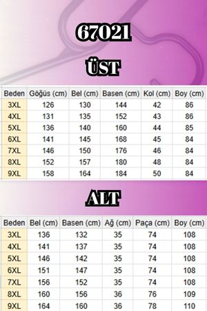 67021 Büyük Beden Taş Baskı Detaylı Parçalı Pantolonlu Takım - Siyah