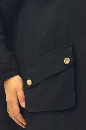 63001 Büyük Beden Cep Ve Patı Çıtçıt Detaylı Müslin Ceket - Siyah