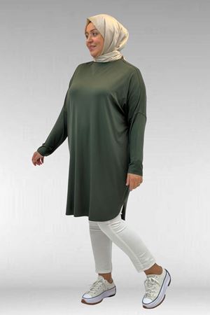 38111 Büyük Beden Basic Penye Tunik - Haki