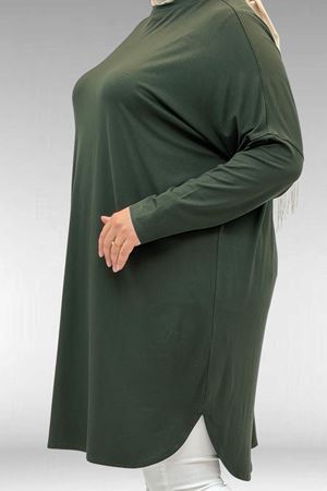 38111 Büyük Beden Basic Penye Tunik - Haki