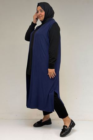 34000 Büyük Beden Penye Giy-Çık Yelek - İndigo