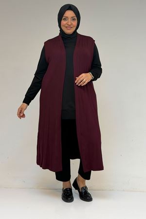 34000 Büyük Beden Penye Giy-Çık Yelek -  Bordo