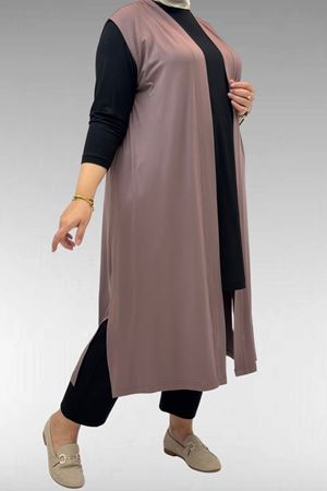 34000 Büyük Beden Penye Giy-Çık Yelek -  Vizon