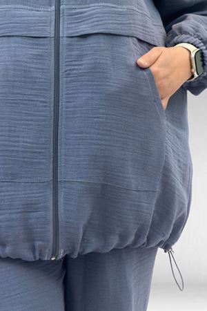 67016 Büyük Beden Kol Ve Etek Ucu Lastik Detaylı Müslin Pantolonlu Takım - Antrasit