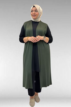 34000 Büyük Beden Penye Giy-Çık Yelek - Haki