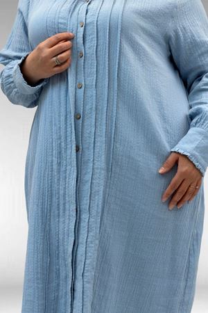 68022 Büyük Beden Boydan Pile Detaylı Müslin Gömlek - Bebe Mavi