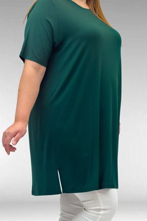 58507 Büyük Beden Yakası Biyeli Penye Tişört - Zümrüt