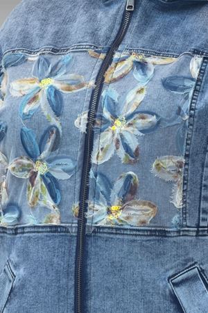 53068 Büyük Beden Bebe Lastik Detaylı Kot Ceket - Mavi