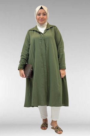 58093-1 Büyük Beden Mevlana Kesim Müslin Gömlek - Haki