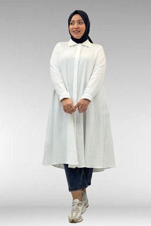 58093-1 Büyük Beden Mevlana Kesim Müslin Gömlek - Ekru