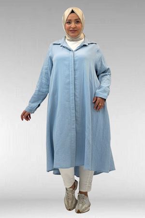 58093-1 Büyük Beden Mevlana Kesim Müslin Gömlek - Bebe Mavi