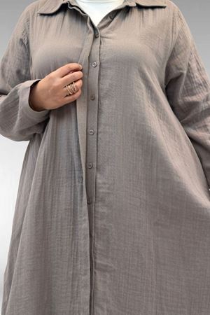 58093-1 Büyük Beden Mevlana Kesim Müslin Gömlek - Vizon