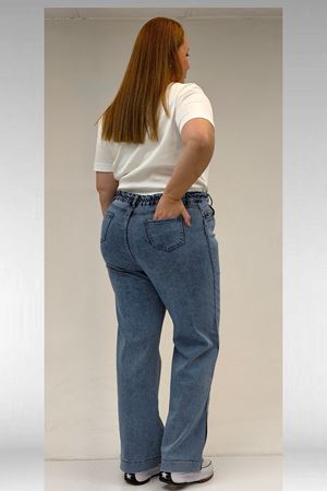 59024 Büyük Beden Paçasında Taş Detaylı Kot Pantolon - Açık Mavi