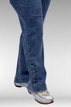 59024 Büyük Beden Paçasında Taş Detaylı Kot Pantolon - Mavi