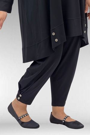 67041 Büyük Beden Düğme Detaylı Penye Pantolonlu Takım - Siyah