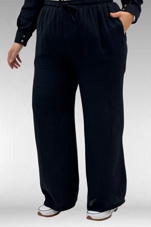 67038 Büyük Beden Erkek Yakalı Müslin Pantolonlu Takım - Siyah