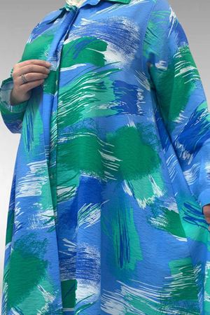 68015 Büyük Beden Mevlana Kesim Mango Gömlek - Desenli Mavi