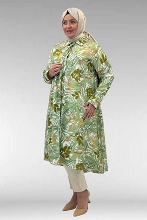 68015 Büyük Beden Mevlana Kesim Mango Gömlek - Desenli Haki