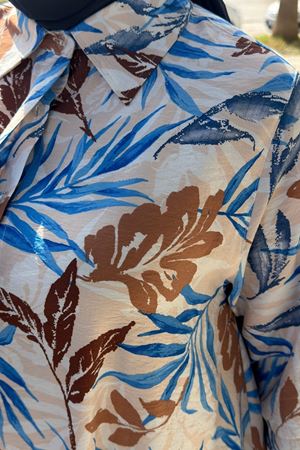 68015 Büyük Beden Mevlana Kesim Mango Gömlek - Yaprak Desen Vizon