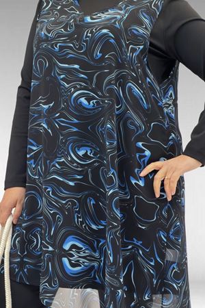 1723 Büyük Beden Uzunkol Şifon Pareolu Tesettür Mayo - Aqua Mavi