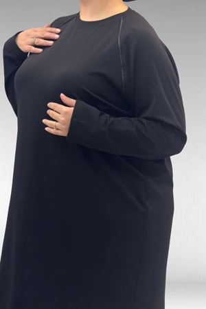 1741 Büyük Beden Kıstırma Biyeli Tesettür Mayo - Siyah