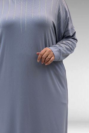 68020 Büyük Beden Damla Taş Detaylı Penye Tunik - Gri