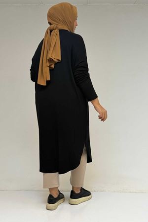 38110  Büyük Beden Düşük Kol Penye Tunik - Siyah