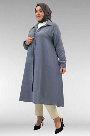 58093 Büyük Beden Mevlana Kesim Müslin Gömlek - Antrasit