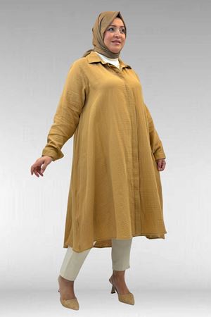 58093 Büyük Beden Mevlana Kesim Müslin Gömlek - Bisküvi