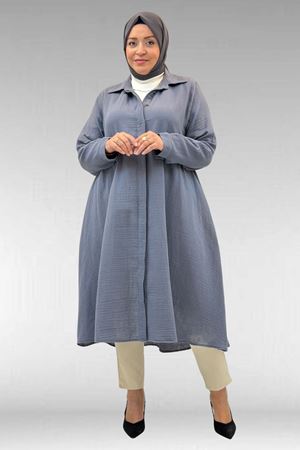 58093 Büyük Beden Mevlana Kesim Müslin Gömlek - Antrasit