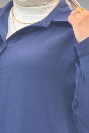 58093 Büyük Beden Mevlana Kesim Müslin Gömlek - Lacivert