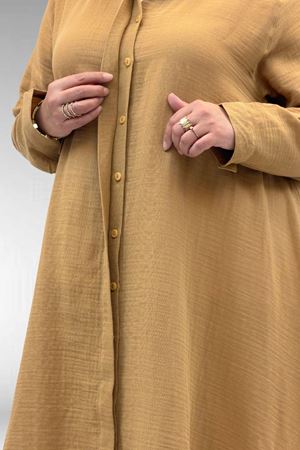 58093 Büyük Beden Mevlana Kesim Müslin Gömlek - Bisküvi