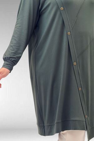 68006 Büyük Beden Pat Üzeri Düğme Detaylı Penye Tunik - Haki