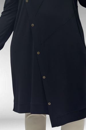 68006 Büyük Beden Pat Üzeri Düğme Detaylı Penye Tunik - Siyah