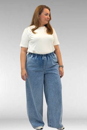 69003 Büyük Beden Beli Lastikli Bolpaça Kot Pantolon - Mavi