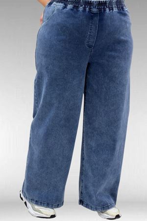 69003 Büyük Beden Beli Lastikli Bolpaça Kot Pantolon - Koyu Mavi