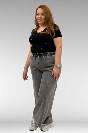 69003 Büyük Beden Beli Lastikli Bolpaça Kot Pantolon - Antrasit