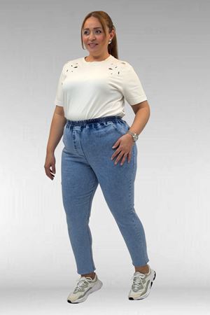 69002 Büyük Beden Beli Lastikli Darpaça Uzun Kot Pantolon - Mavi