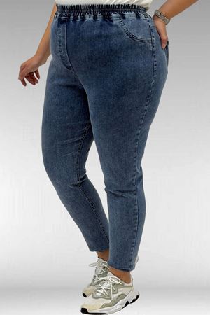 69002 Büyük Beden Beli Lastikli Darpaça Uzun Kot Pantolon - Koyu Mavi