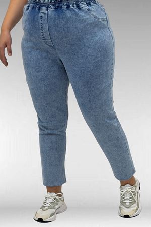 69002 Büyük Beden Beli Lastikli Darpaça Uzun Kot Pantolon - Kar Yıkama Mavi