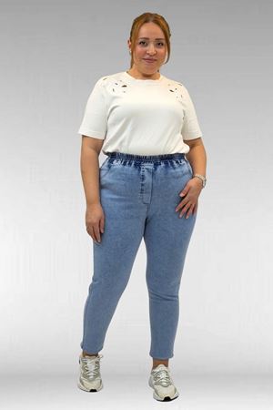 69002 Büyük Beden Beli Lastikli Darpaça Uzun Kot Pantolon - Mavi