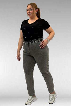 69002 Büyük Beden Beli Lastikli Darpaça Uzun Kot Pantolon - Antrasit