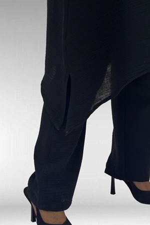 67044 Büyük Beden Asimetrik Kesim Pantolonlu Müslin Takım - Siyah