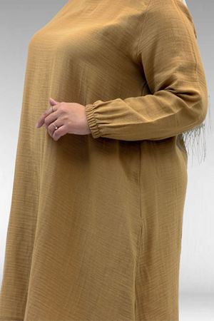 67044 Büyük Beden Asimetrik Kesim Pantolonlu Müslin Takım - Bisküvi