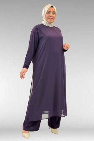 67024 Büyük Beden Sandy-Şifon Elbise - Mürdüm