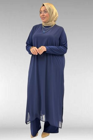 67024 Büyük Beden Sandy-Şifon Elbise - Lacivert